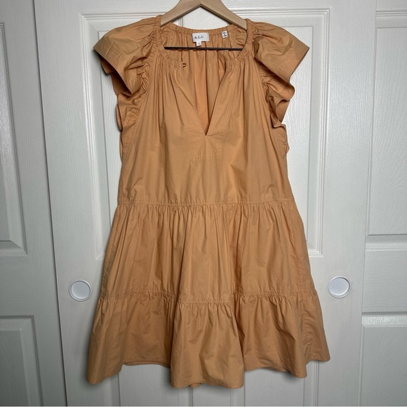 A.L.C. Harper Ruffle Sleeve Dress Peach Orange Mini Cotton Tiered A Line US 4 - Picture 2 of 13